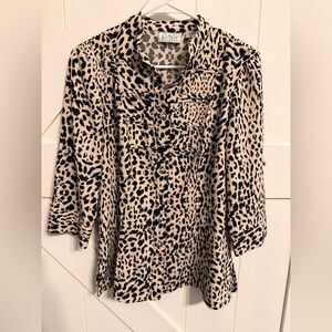 Kathy Che Leopard Print Button Down Shirt Women's Small Animal Chic